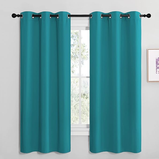 NICETOWN Room Darkening Curtains 68 inch Length 2 Panels, Thermal Insulated Grommet Blackout Curtains for Modern Casual Elegant Bedroom Kids Room Theme Decoration (Peacock Teal, 2 Pieces, W42)