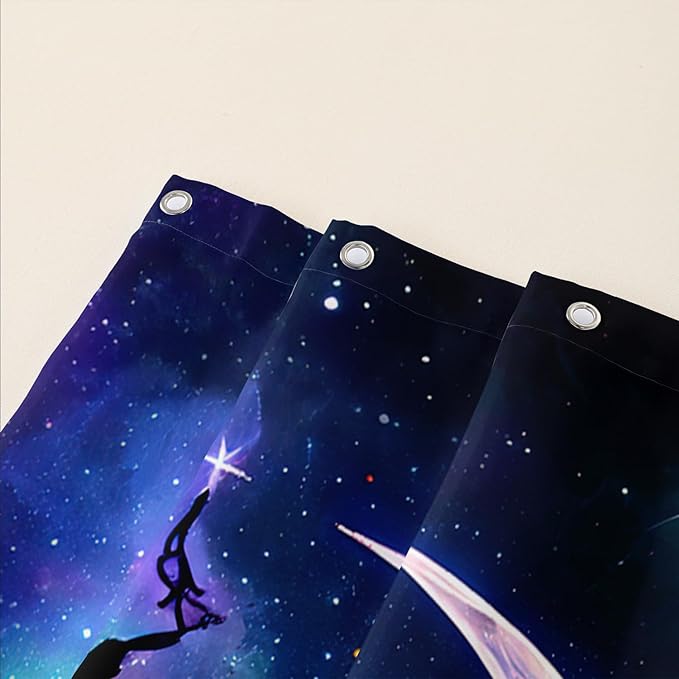 AILONEN Mermaid Shower Curtain, Galaxy Shine Mermaid Theme Shower Curtain Set,Dream Nebula and Moon Waterproof Shower Curtains for Girls Teens Kids,72" W*72" H