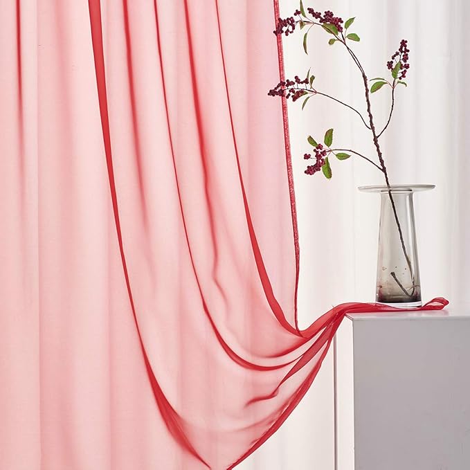 Red Curtains 108 Inches Long 2 Panels Rod Pocket Red Sheer Translucent Light Filtering Christmas Extal long for Bedroom Living Room 2 Panels 52x108