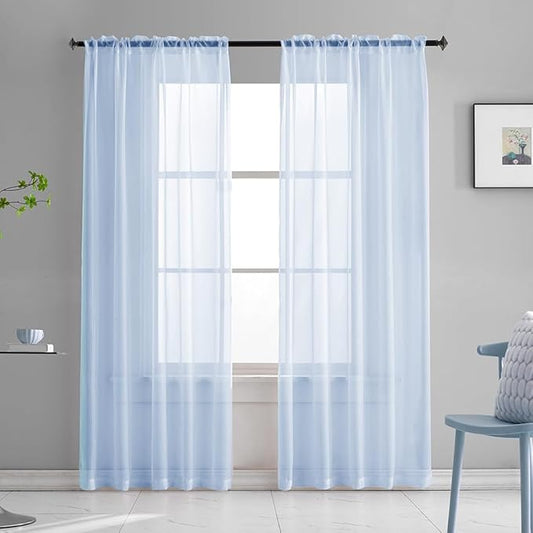 Sky Blue Sheer Curtains 95 Inches Long for Bedroom Rod Pocket Sheer Voile Curtains Panels Light Filtering Baby Blue Sheer Drapes for Windows/Living Room/Boys/Kids Room 52x95 2 Panels