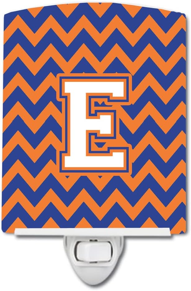 Caroline's Treasures CJ1060-ECNL Letter E Chevron Blue and Orange #3 Ceramic Night Light Compact, UL-Certified, Ideal for Bedroom, Bathroom, Nursery, Hallway, Kitchen, 6x4x3, Multicolor