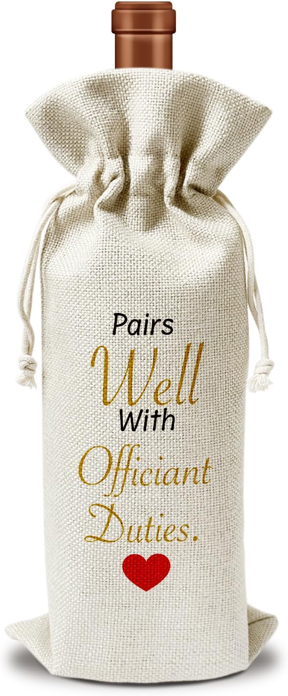 bxtala Officiant Gifts for Wedding Day Wine Gift Bags, Officiant Gifts from Bride Groom, 1pcs Well with Officiant Reusable Burlap Wine Gifts Bags for Wine Bottles, Wedding Engagement Party Favor -10