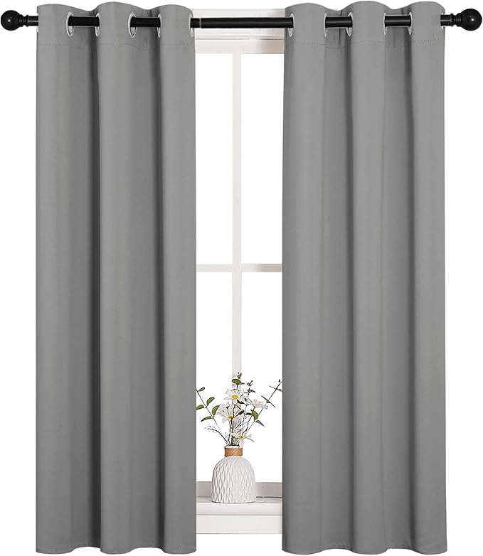 NICETOWN Silver Grey Blackout Curtain Panels for Bedroom, Thermal Insulated Grommet Top Blackout Draperies and Drapes (2 Panels, W29 x L45 inches)