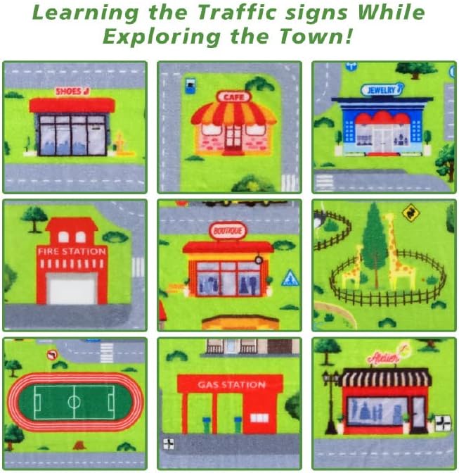 Car Rug Kids Playmat Educational Car Rugs City Life Road Traffic Play Mat for Bedroom Play Room Game Area Non Slip Kids Foam Rug Playtime Activity Mat for Toddler Baby Boys and Girls 3 x 5