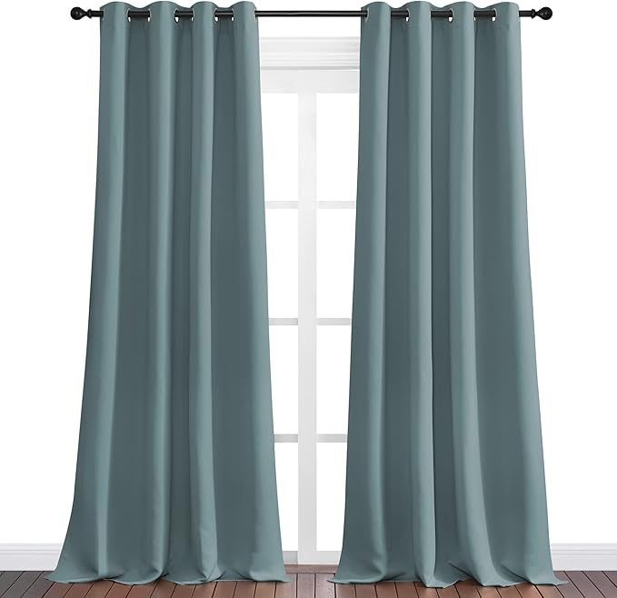 NICETOWN Modern Blackout Curtains Noise Reducing, Greyish Blue, 2 Panels, W55 x L120 -Inch, Thermal Insulated and Privacy Room Darkening Drape Panels for Boy's Guest Room Door Window