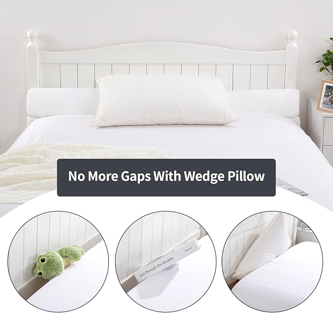 MABOZOO Pillow Wedge for Headboard Gap,Bed Gap Filler Queen Size,Foldable Bed Wedge Pillow for Headboard,White Bed Wedge Gap Filler,Foam Mattress Gap Filler,60"x6"x6"