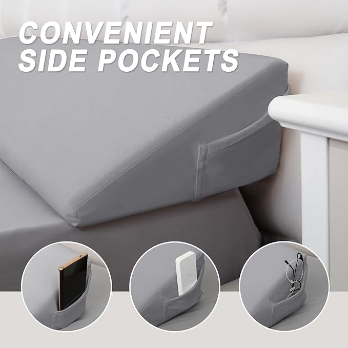 WdFour Bed Wedge Pillow, Close Off Headboard, Wall and Mattress Gap. Incline, Slanted Sweat-Proof Pillow for Neck and Back Pain Relief Anti-snoring for Comfortable Sleeping.(Gray,54Wx10Dx6H)