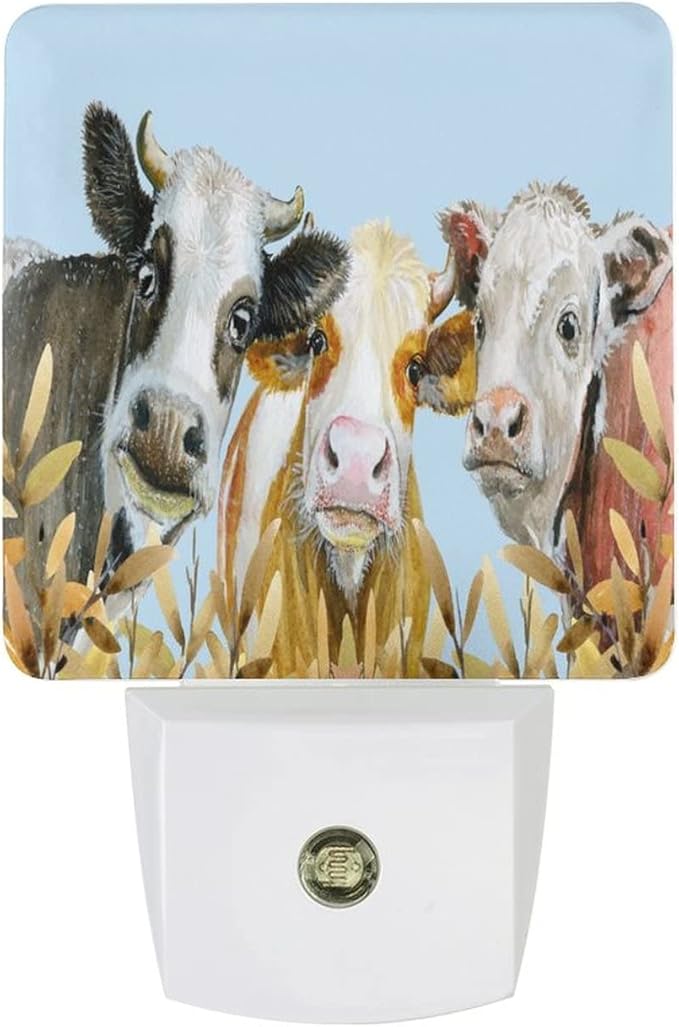 LED Night Lights Lamp with Dusk to Dawn Sensor, Watercolor Painted Cow Night Lamp, Night Lights Plug Into Wall for Kids Room, Bedroom, Bathroom, Kitchen, Hallway
