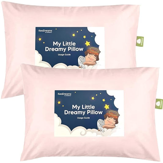 2-Pack Toddler Pillow - Soft Organic Cotton Toddler Pillows for Sleeping - 13X18 Small Pillow for Kids - Kids Pillows for Sleeping - Kids Pillow for Travel, School, Nap, Age 2 to 5 (Mist Pink)