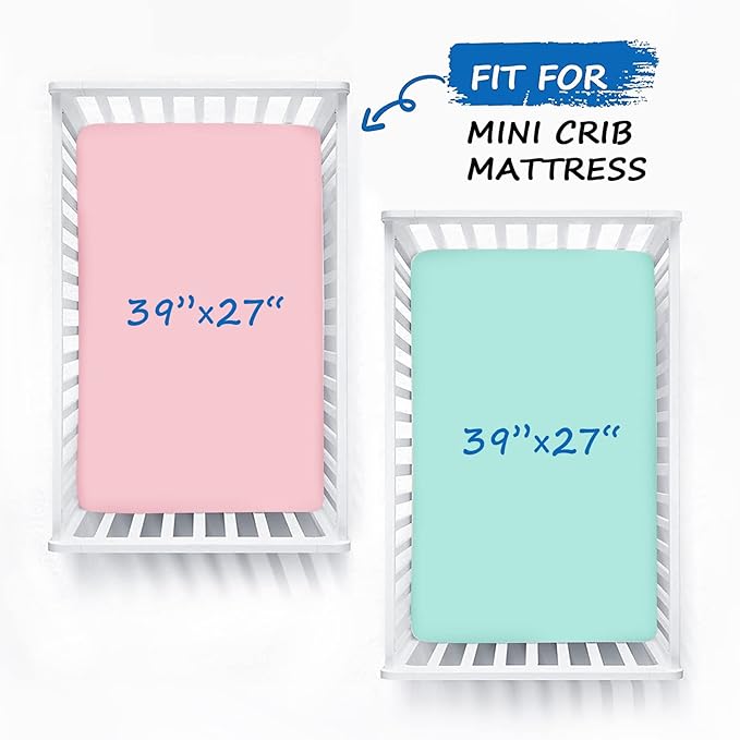 Mini Crib Sheets Girl Fitted Pack and Play Sheets for Baby Girls Boys 2 Pack (27"x 39"x 5"), Portable Playard/Playpen Sheets, Ultra Soft Microfiber Pack and Play Sheets, Blue and Pink