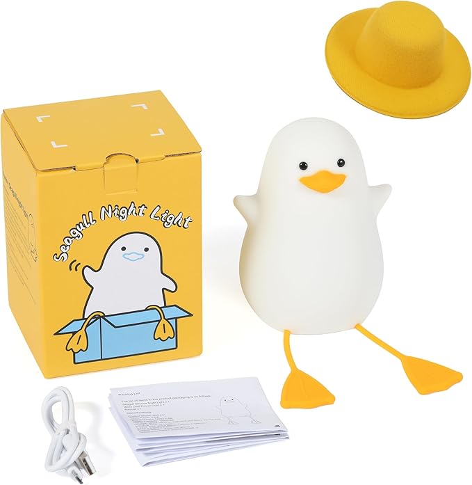 Duck Night Light, Duck Gifts for Girl, Kids Night Light Lamp Gifts Bedside Lamp for Nursery, ABS+SIL, Touch Control, Portable and Rechargeable Dimmable, Birthday Gifts for Boys Girls ( Duck with Hat)