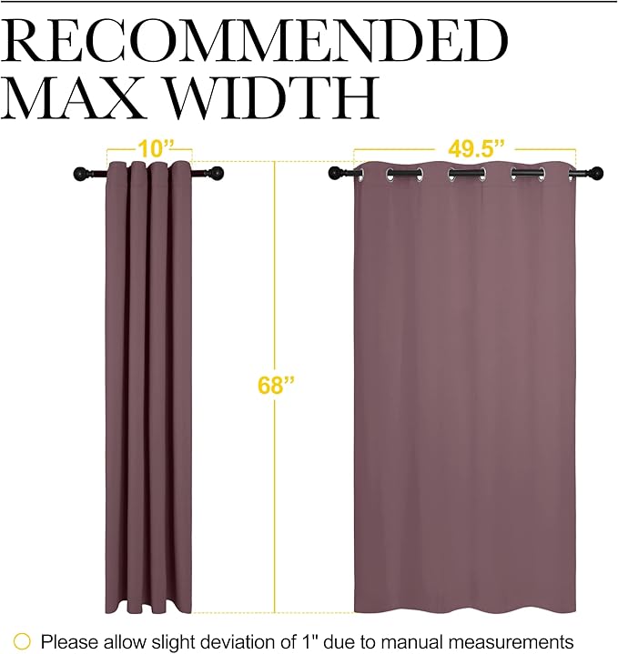 NICETOWN Bedroom Curtain Panels Blackout Draperies, Dry Rose, 1 Pair, 55 by 68-inch, Thermal Insulated Solid Grommet Blackout Curtains/Drapes