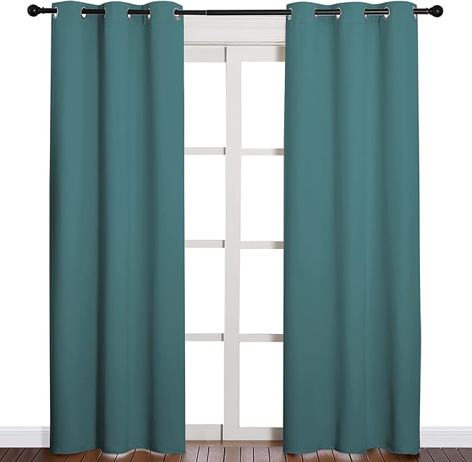 NICETOWN Thermal Insulated Solid Grommet Blackout Curtains/Drape for Living Room (Sea Teal, 1 Pair, 42 by 84-Inch)