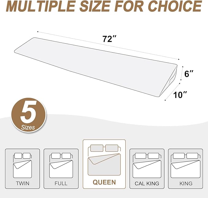 WdFour Bed Wedge pillow, close off Headboard, wall and Mattress Gap. incline, slanted sweat-proof pillow for neck and back pain relief anti-snoring for comfortable sleeping.(Chocolate,60Wx10Dx6H)