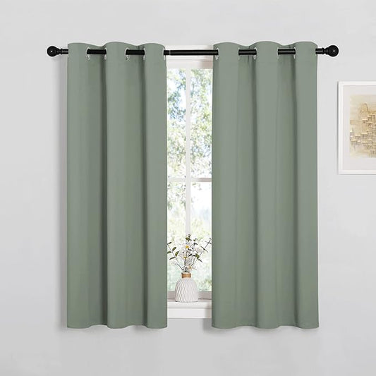 NICETOWN Bedroom Curtain Panels Blackout Draperies, Thermal Insulated Solid Grommet Blackout Curtains/Drapes (Greyish Green, 1 Pair, 34 by 45-inch)