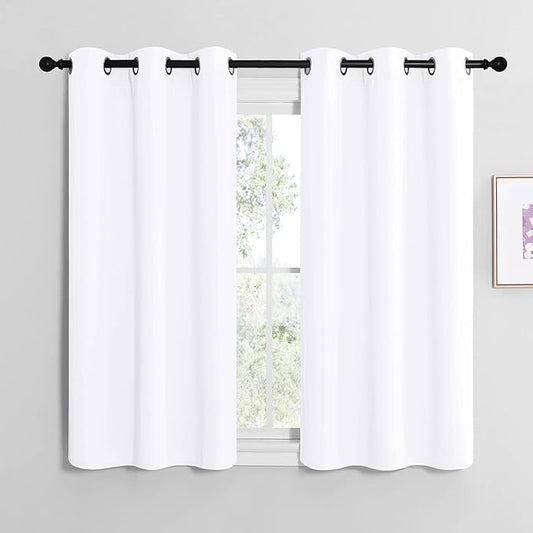 NICETOWN White Window Curtain Panels 48 inch Length, 50% Light Blocking Curtains for Bedroom & Dining Room Window (Set of 2, 42 inches x 48 inches)