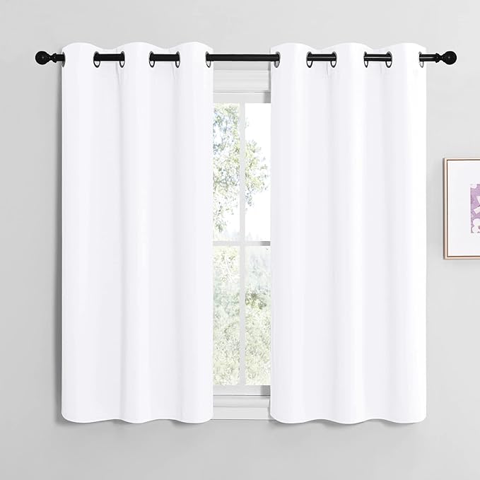 NICETOWN White Window Curtain Panels 50 inch Length, 50% Light Blocking Curtains for Bedroom & Dining Room Window (Set of 2, 42 inches x 50 inches)