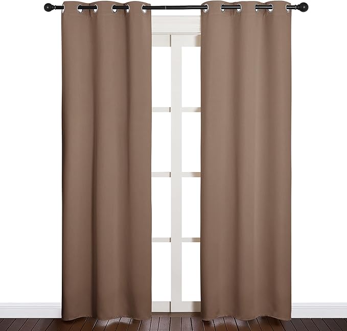 NICETOWN Window Draperies Blackout Curtain Panels, Window Treatment Thermal Insulated Solid Grommet Blackout Drapes for Bedroom (One Pair, 34 by 84 inches, Cappuccino)