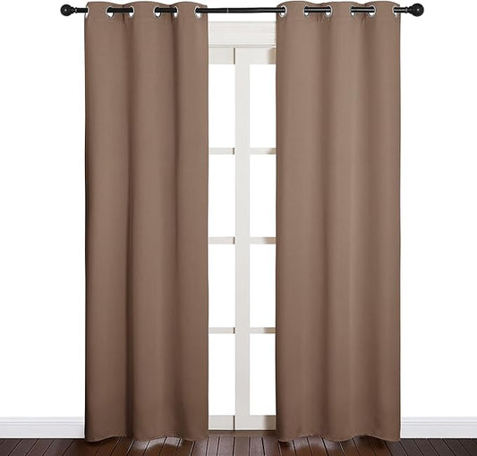 NICETOWN Window Draperies Blackout Curtain Panels, Window Treatment Thermal Insulated Solid Grommet Blackout Drapes for Bedroom (One Pair, 34 by 84 inches, Cappuccino)