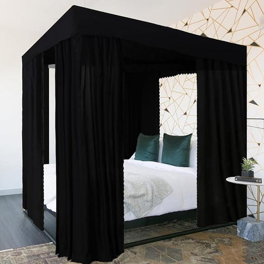 Black Canopy Bed Curtains - 4 Corner Post Bed Curtains Canopy Queen Bed Canopy Curtains for Adults Girls Bedroom Decoration(Black, Queen)
