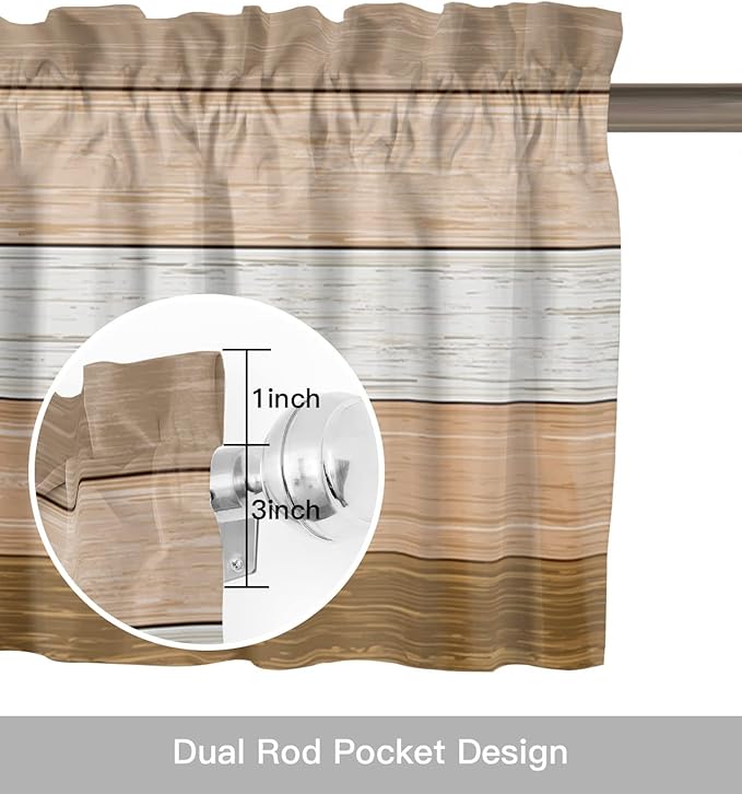 Farmhouse Kitchen Curtains Summer Fall Valances for Windows ,Brown Beach Fall Rod Pocket Country Window Treatment for Kitchen/Living Room/Bedroom/ Bathroom,42" X 12" -1 Panel, Rustic Barn Wood Texture