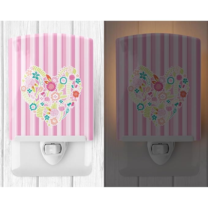 Caroline's Treasures BB6937CNL Flowered Heart Ceramic Night Light Compact, UL-Certified, Ideal for Bedroom, Bathroom, Nursery, Hallway, Kitchen, 6x4x3, Multicolor