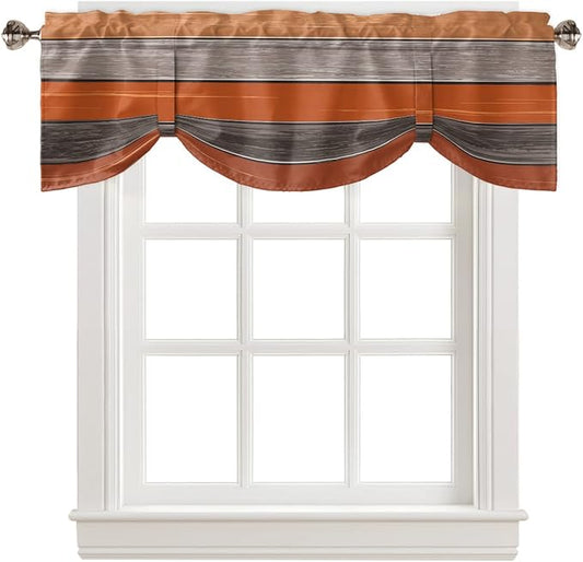 Farmhouse Thanksgiving Fall Blackout Tie Up Valance Curtains for Kitchen Windows Burnt Orange Gray Window Toppers Balloon Shades for Living Room/Bathroom/Bedroom,1 Panel,60" X 18" Rustic Wood Texture