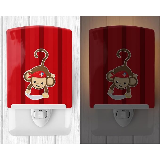 Caroline's Treasures BB8978CNL Pirate Monkey Red #3 Ceramic Night Light Compact, UL-Certified, Ideal for Bedroom, Bathroom, Nursery, Hallway, Kitchen, 6x4x3, Multicolor