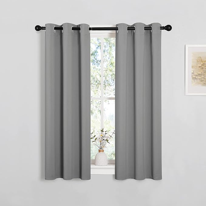 NICETOWN Silver Grey Blackout Curtain Panels for Bedroom, 2 Panels, W29 x L40 inches, Thermal Insulated Grommet Top Blackout Draperies and Drapes for Kitchen Small Window