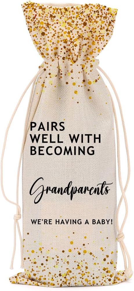 Pregnancy Announcement Wine Bag Grandparents Baby Announcement First Time Grandma Gifts for Women Men Coworker Grandpa Grandmother Bestie Congratulations Wine Bags