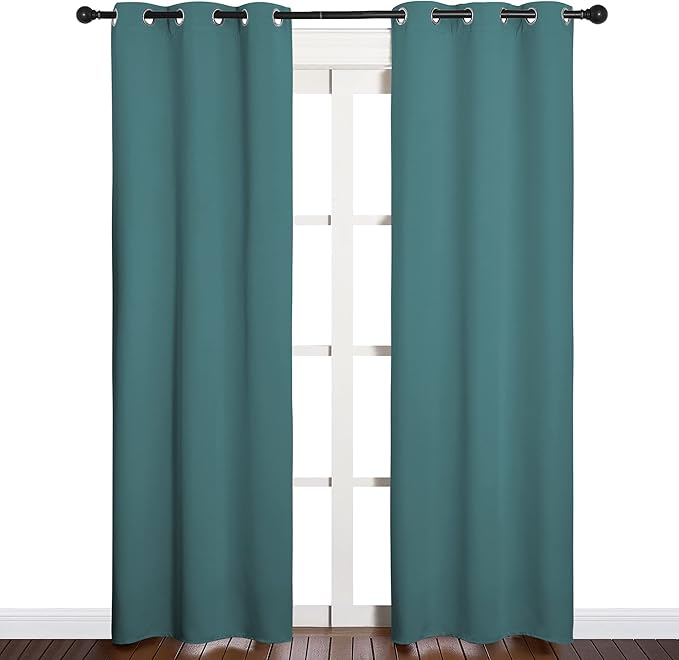 NICETOWN Window Curtain Panels, Thermal Curtains Insulated Solid Grommet Blackout Draperies/Drapes for Loft Window (Sea Teal, One Pair, 34 by 84-inch)