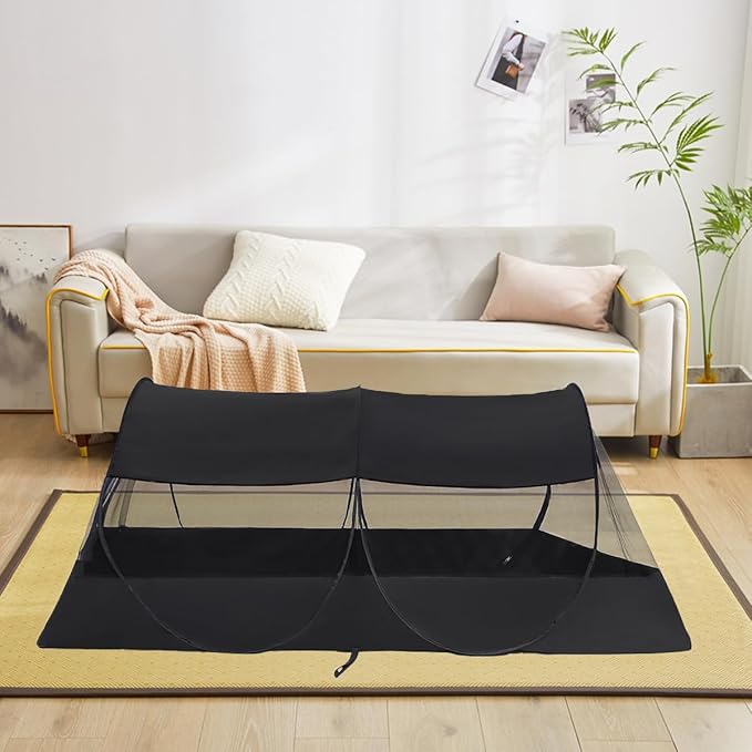 Akiky Mosquito Net Pop Up Bed Net Tent with Black Bottom Portable&Foldable Bed Canopy for Bunk Bed Twin Sleeping Tent for Indoor Outdoor