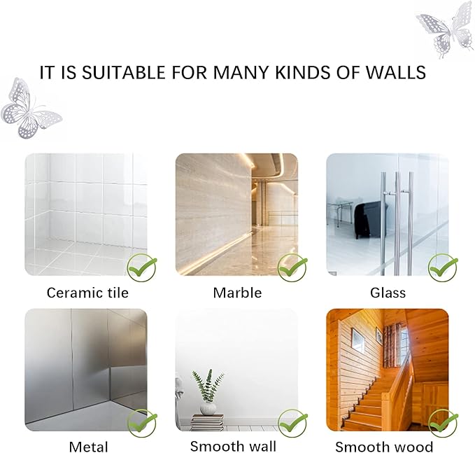 SAOROPEB 3D Butterfly Wall Decor, 48 Pcs 4 Styles 3 Sizes, Removable Metallic Wall Sticker Room Mural Decals for Kids Bedroom Nursery Classroom Party Decoration Wedding Decor DIY Gift (SLIVER)