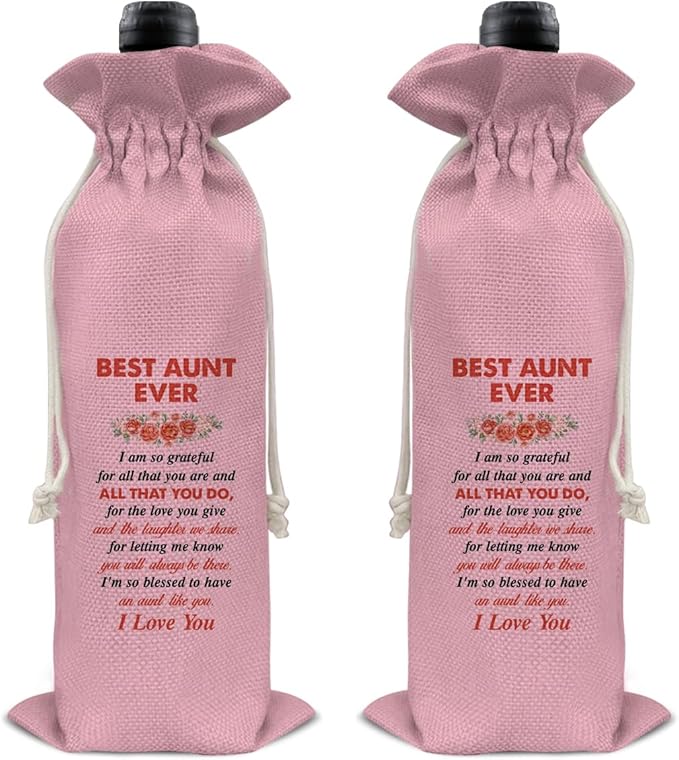 HOIJAUMAI Auntie Gift Best Auntie Ever Gift Best Auntie Wine Bag Best Auntie Ever Wine Gift Bags for Birthday Mother's Day (Pink)