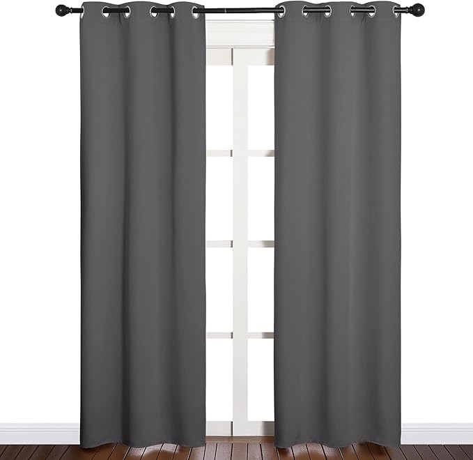 NICETOWN Bedroom Curtains Blackout Drapery Panels, Three Pass Microfiber Thermal Insulated Solid Ring Top Blackout Window Curtains/Drapes (Two Panels, 34 x 84 inches, Gray)