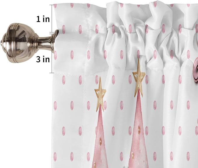 Hello Winter Pink Window Valance for Bedroom Living Room, Pink Christmas Window Curtain for Kitchen Bathroom, Pink Window Valance Rod Pocket Window Treatment, Xmas Home Decors, 54" W x 18" L