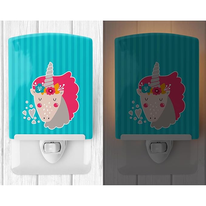 Caroline's Treasures BB7140CNL Unicorn Blue Stripes Ceramic Night Light Compact, UL-Certified, Ideal for Bedroom, Bathroom, Nursery, Hallway, Kitchen, 6x4x3, Multicolor