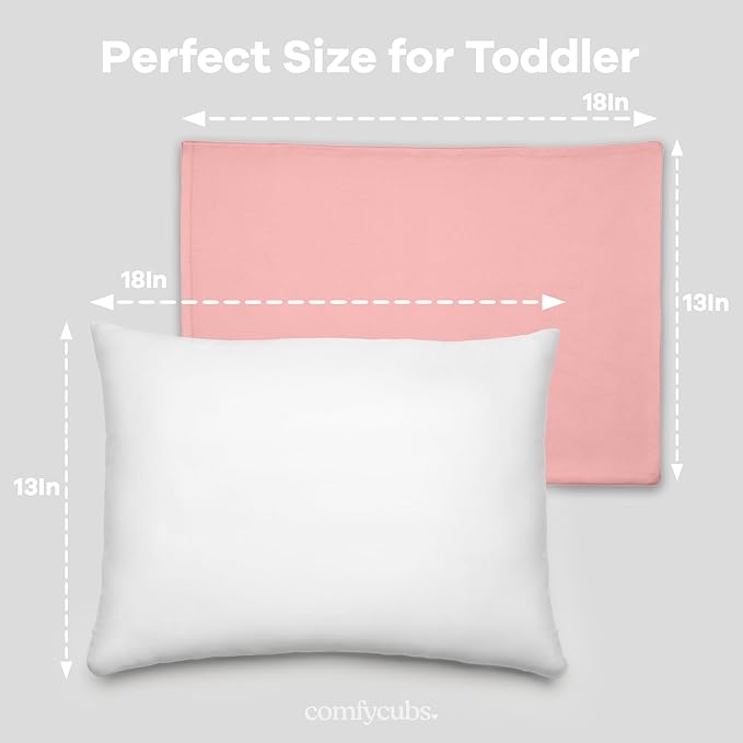 Comfy Cubs Toddler Pillow with Soft Cotton Pillowcase, 13"x18", Blush (2 Pack) - Kids Pillow for Sleeping & Travel - Comfortable Small Pillow - Kids Travel Pillow with Breathable Microfiber Fill