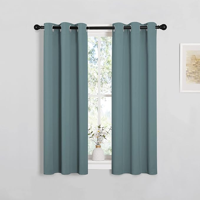 NICETOWN Modern Blackout Curtains Noise Reducing, Thermal Insulated and Privacy Room Darkening Drape Panels for Boy's Guest Room Door Small Short Window (Greyish Blue, 2 Panels, W29 x L45 -Inch)