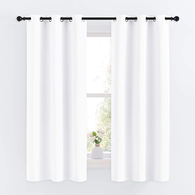 NICETOWN Draperies Curtains Panels, Blocking Out 50% Sunlight Window Treatment Curtains, Grommet Small Window Drapes for Bedroom (2 Panels, 34 by 63, Pure White)