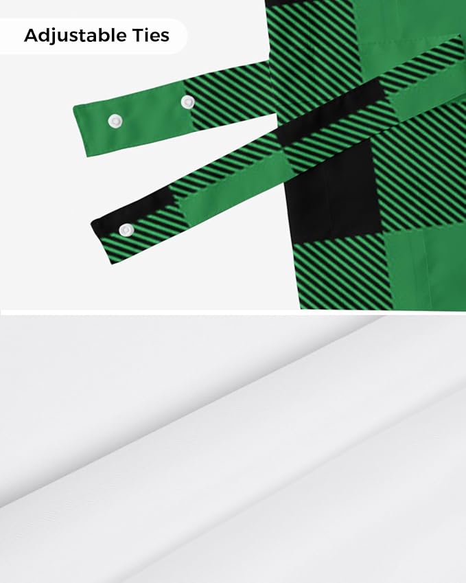 St. Patrick's Day Buffalo Plaid Blackout Tie Up Valance Curtains for Kitchen Windows Lucky Shamrocks Clover Window Toppers Balloon Shades for Living Room/Bathroom/Bedroom,1 Panel, 60" X 18",Green