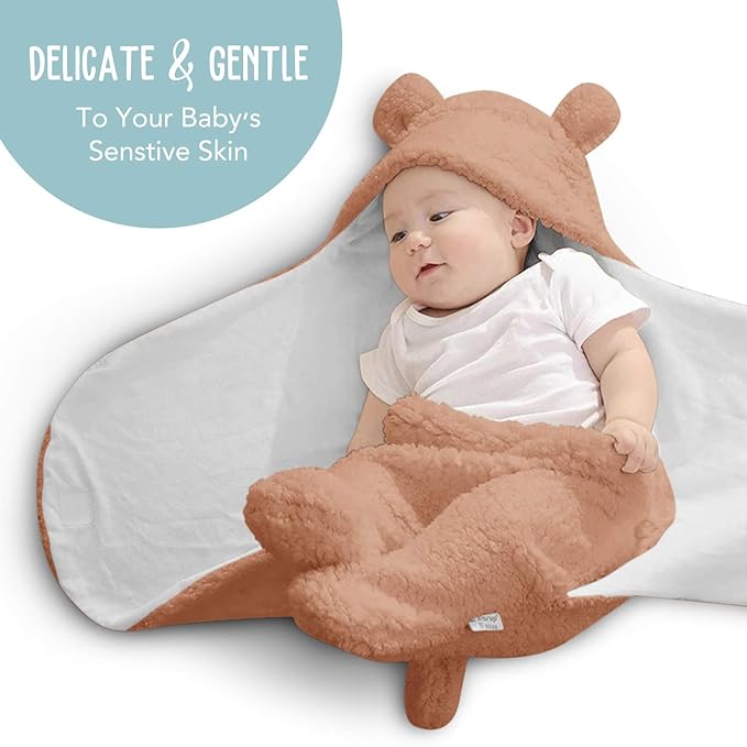 BlueMello Baby Swaddle Blanket | Ultra-Soft Plush Essential for Infants 0-6 Months | Receiving Swaddling Wrap Brown | Ideal Newborn Registry and Toddler Boy Accessories | Perfect Baby Girl Shower Gift