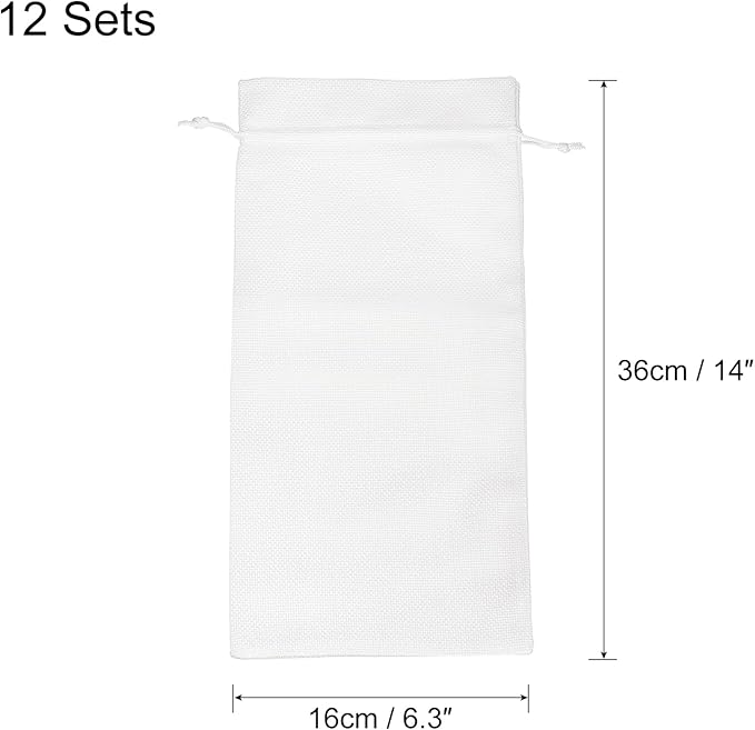 uxcell Burlap Wine Bags with Drawstrings, 12Pcs Wine Gift Bags Reusable Wine Bottle Bags with Ropes and Tags for Wedding, Birthday, Travel (14 x 6.3 In, White)