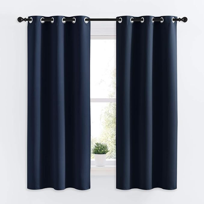 NICETOWN Blackout Draperies Curtains, All Season Thermal Insulated Solid Grommet Top Blackout Curtains/Drapes for Kid's Room (Navy, 1 Pair, 34 x 63 Inch)