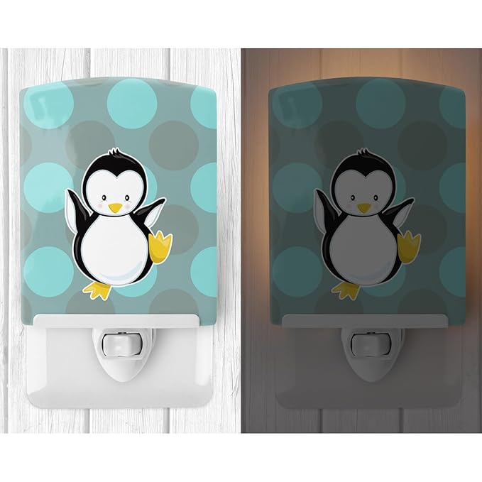 Caroline's Treasures BB8605CNL Penguin on Polkadot Ceramic Night Light Compact, UL-Certified, Ideal for Bedroom, Bathroom, Nursery, Hallway, Kitchen, 6x4x3, Multicolor