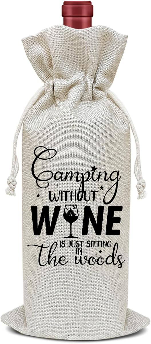 Camper Wine Bag, Camping Gift for Camper Funny Wine Gifts for Women Men Friends Coworkers, Party Favor Wine Champagne Gift Bag With Drawstring -12