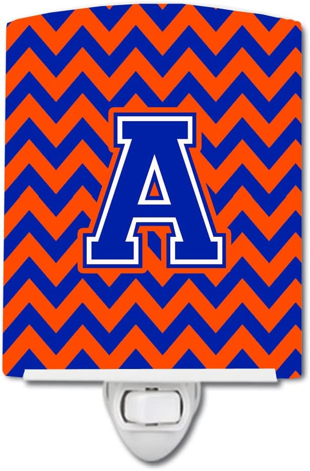 Caroline's Treasures CJ1044-ACNL Letter A Chevron Orange and Blue Ceramic Night Light Compact, UL-Certified, Ideal for Bedroom, Bathroom, Nursery, Hallway, Kitchen, 6x4x3, Multicolor