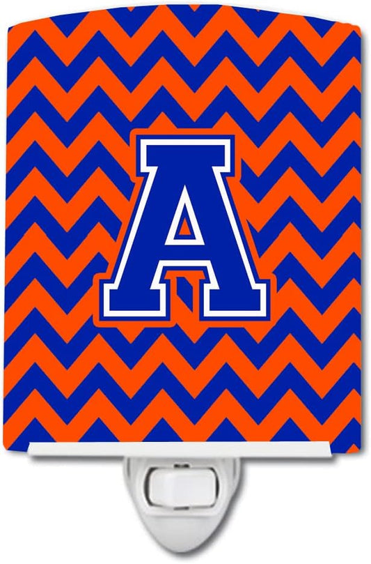 Caroline's Treasures CJ1044-ACNL Letter A Chevron Orange and Blue Ceramic Night Light Compact, UL-Certified, Ideal for Bedroom, Bathroom, Nursery, Hallway, Kitchen, 6x4x3, Multicolor