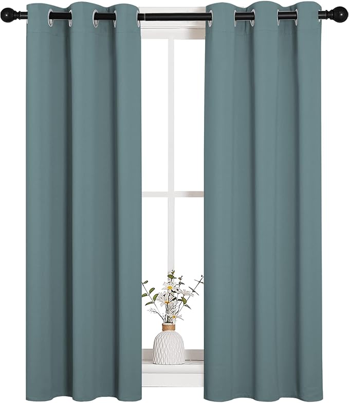 NICETOWN Modern Blackout Curtains Noise Reducing, Thermal Insulated and Privacy Room Darkening Drape Panels for Boy's Guest Room Door Small Short Window (Greyish Blue, 2 Panels, W29 x L45 -Inch)