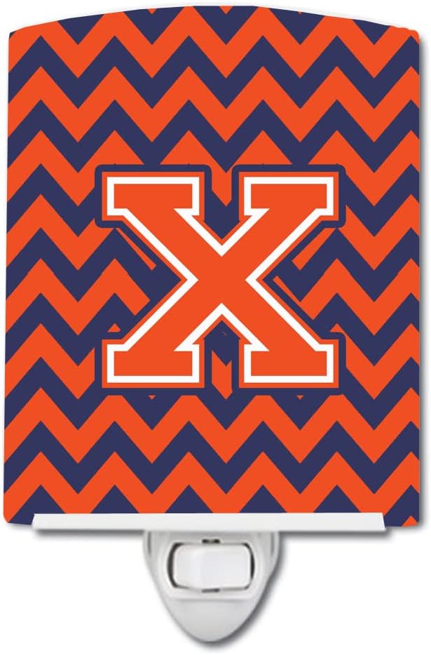 Caroline's Treasures CJ1042-XCNL Letter X Chevron Orange and Blue Ceramic Night Light Compact, UL-Certified, Ideal for Bedroom, Bathroom, Nursery, Hallway, Kitchen, 6x4x3, Multicolor